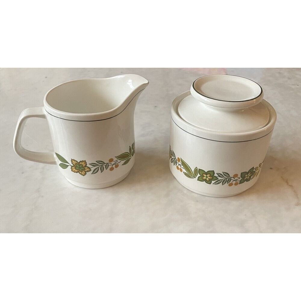 Vintage Studio J & G Meakin MCM Cream &‎ Sugar Set England White Green Retro